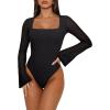 imageREORIA Womens Sexy Long Sleeve Square Neck Bodysuit Mesh Double Lined Going Out Tops 2025Black Onyx