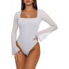 imageREORIA Womens Sexy Long Sleeve Square Neck Bodysuit Mesh Double Lined Going Out Tops 2025Brilliant White