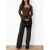imageREORIA Womens Sexy Long Sleeve Square Neck Bodysuit Mesh Double Lined Going Out Tops 2025Chocolate