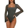 imageREORIA Womens Sexy Long Sleeve Square Neck Bodysuit Mesh Double Lined Going Out Tops 2025Thyme Thyme