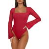 imageREORIA Womens Sexy Long Sleeve Square Neck Bodysuit Mesh Double Lined Going Out Tops 2025Watermelon