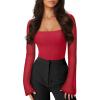 imageREORIA Womens Sexy Long Sleeve Square Neck Bodysuit Mesh Double Lined Going Out Tops 2025Watermelon