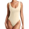 imageREORIA Butsmooth Womens Sexy Deep V Neck Backless Sleeveless Double Lined Thong Bodysuits for Going OutBeige
