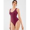 imageREORIA Butsmooth Womens Sexy Deep V Neck Backless Sleeveless Double Lined Thong Bodysuits for Going OutBurgundy