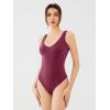 imageREORIA Butsmooth Womens Sexy Deep V Neck Backless Sleeveless Double Lined Thong Bodysuits for Going OutBurgundy