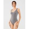 imageREORIA Butsmooth Womens Sexy Deep V Neck Backless Sleeveless Double Lined Thong Bodysuits for Going OutDark Grey
