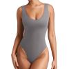 imageREORIA Butsmooth Womens Sexy Deep V Neck Backless Sleeveless Double Lined Thong Bodysuits for Going OutDark Grey