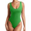 imageREORIA Butsmooth Womens Sexy Deep V Neck Backless Sleeveless Double Lined Thong Bodysuits for Going OutGreen
