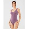 imageREORIA Butsmooth Womens Sexy Deep V Neck Backless Sleeveless Double Lined Thong Bodysuits for Going OutPurple Grey