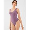 imageREORIA Butsmooth Womens Sexy Deep V Neck Backless Sleeveless Double Lined Thong Bodysuits for Going OutPurple Grey