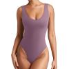 imageREORIA Butsmooth Womens Sexy Deep V Neck Backless Sleeveless Double Lined Thong Bodysuits for Going OutPurple Grey