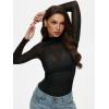 imageREORIA Turtleneck Sheer Mesh Long Sleeve Bodysuit with Mock Neck Body Suit for WomenBlack