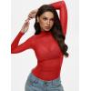 imageREORIA Turtleneck Sheer Mesh Long Sleeve Bodysuit with Mock Neck Body Suit for WomenTomato