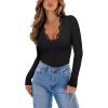 imageREORIA Womens Lace V Neck Long Sleeve Bodysuits Trendy Going Out Body Suit Tops Fall Outfits 2025Black
