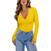 imageREORIA Womens Lace V Neck Long Sleeve Bodysuits Trendy Going Out Body Suit Tops Fall Outfits 2025Lemon Yellow