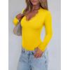 imageREORIA Womens Lace V Neck Long Sleeve Bodysuits Trendy Going Out Body Suit Tops Fall Outfits 2025Lemon Yellow