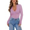 imageREORIA Womens Lace V Neck Long Sleeve Bodysuits Trendy Going Out Body Suit Tops Fall Outfits 2025Orchid Bouquet