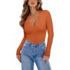imageREORIA Womens Lace V Neck Long Sleeve Bodysuits Trendy Going Out Body Suit Tops Fall Outfits 2025Pumpkin Orange