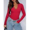 imageREORIA Womens Lace V Neck Long Sleeve Bodysuits Trendy Going Out Body Suit Tops Fall Outfits 2025Red