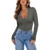 imageREORIA Womens Lace V Neck Long Sleeve Bodysuits Trendy Going Out Body Suit Tops Fall Outfits 2025Thyme Green