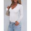 imageREORIA Womens Lace V Neck Long Sleeve Bodysuits Trendy Going Out Body Suit Tops Fall Outfits 2025White