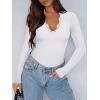 imageREORIA Womens Lace V Neck Long Sleeve Bodysuits Trendy Going Out Body Suit Tops Fall Outfits 2025White