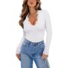 imageREORIA Womens Lace V Neck Long Sleeve Bodysuits Trendy Going Out Body Suit Tops Fall Outfits 2025White
