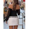 imageREORIA Womens Off The Shoulder Sheer Mesh Puff Long Sleeve Thong Bodysuit Tops Fall Outfits 2025Black