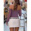 imageREORIA Womens Off The Shoulder Sheer Mesh Puff Long Sleeve Thong Bodysuit Tops Fall Outfits 2025Gray Purple