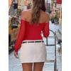 imageREORIA Womens Off The Shoulder Sheer Mesh Puff Long Sleeve Thong Bodysuit Tops Fall Outfits 2025Tomato