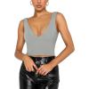 imageREORIA Butsmooth Womens Trendy Sexy Plunge Deep V Neck Sleeveless V Backless Slim Fit Going Out Crop Tank TopsLinght Grey