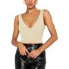 imageREORIA Butsmooth Womens Trendy Sexy Plunge Deep V Neck Sleeveless V Backless Slim Fit Going Out Crop Tank TopsMasala