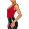 imageREORIA Butsmooth Womens Trendy Sexy Plunge Deep V Neck Sleeveless V Backless Slim Fit Going Out Crop Tank TopsRed
