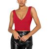 imageREORIA Butsmooth Womens Trendy Sexy Plunge Deep V Neck Sleeveless V Backless Slim Fit Going Out Crop Tank TopsRed