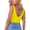 imageREORIA Butsmooth Womens Trendy Sexy Plunge Deep V Neck Sleeveless V Backless Slim Fit Going Out Crop Tank TopsYellow