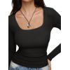 imageREORIA Long Sleeve Shirts for Women Scoop Neck Going Out Slim Basic Tshirts 2025 Trendy Tops Ribbed Knit Fall OutfitsBlack
