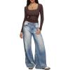 imageREORIA Long Sleeve Shirts for Women Scoop Neck Going Out Slim Basic Tshirts 2025 Trendy Tops Ribbed Knit Fall OutfitsCoffee