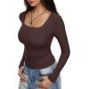 imageREORIA Long Sleeve Shirts for Women Scoop Neck Going Out Slim Basic Tshirts 2025 Trendy Tops Ribbed Knit Fall OutfitsCoffee