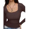 imageREORIA Long Sleeve Shirts for Women Scoop Neck Going Out Slim Basic Tshirts 2025 Trendy Tops Ribbed Knit Fall OutfitsCoffee