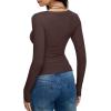 imageREORIA Long Sleeve Shirts for Women Scoop Neck Going Out Slim Basic Tshirts 2025 Trendy Tops Ribbed Knit Fall OutfitsCoffee