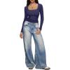 imageREORIA Long Sleeve Shirts for Women Scoop Neck Going Out Slim Basic Tshirts 2025 Trendy Tops Ribbed Knit Fall OutfitsNavy Blue