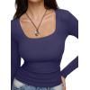 imageREORIA Long Sleeve Shirts for Women Scoop Neck Going Out Slim Basic Tshirts 2025 Trendy Tops Ribbed Knit Fall OutfitsNavy Blue
