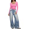 imageREORIA Long Sleeve Shirts for Women Scoop Neck Going Out Slim Basic Tshirts 2025 Trendy Tops Ribbed Knit Fall OutfitsPink