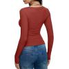 imageREORIA Long Sleeve Shirts for Women Scoop Neck Going Out Slim Basic Tshirts 2025 Trendy Tops Ribbed Knit Fall OutfitsRust