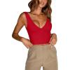 imageREORIA Butsmooth Womens Trendy Sexy Plunge Deep V Neck Sleeveless V Backless Slim Fit Going Out Crop Tank TopsRed