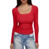 imageREORIA Long Sleeve Shirts for Women Scoop Neck Going Out Slim Basic Tshirts 2025 Trendy Tops Ribbed Knit Fall OutfitsRed