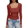 imageREORIA Long Sleeve Shirts for Women Scoop Neck Going Out Slim Basic Tshirts 2025 Trendy Tops Ribbed Knit Fall OutfitsRust