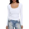 imageREORIA Long Sleeve Shirts for Women Scoop Neck Going Out Slim Basic Tshirts 2025 Trendy Tops Ribbed Knit Fall OutfitsWhite