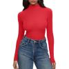 imageREORIA Womens Turtleneck Tops Slim Ribbed Knit Basic Mock Neck Long Sleeve Shirts 2025 Fall Winter Layering OutfitsRed