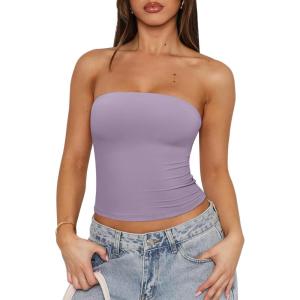 imageREORIA Womens Y2K Strapless Backless Tube Top Double Lined Sleeveless Crop Tank Top for Summer 2025 Going OutLight Purple